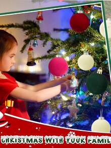 6 件绿色圣诞树挂球，天鹅绒圣诞装饰塑料球，适用于派对节日婚礼家居装饰铃铛、圣诞装饰、新年派对挂饰。