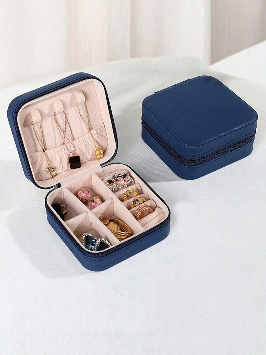 1 hộp đựng trang sức mini, hộp đựng trang sức du lịch có khóa kéo cho bông tai, dây chuyền, nhẫn, túi đựng mỹ phẩm bằng da, túi đựng đồ dùng vệ sinh cá nhân, vật dụng cần thiết khi đi du lịch, đi tàu biển, đi nghỉ mát, unisex