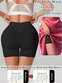Women Seamless Underwear Slimming Shorts High Waist Shaper Panties Underware Safety Short Pants Ice Silk Women's Protective Pants No Rolling Bottoming Shorts Lingerie - Black - View 1