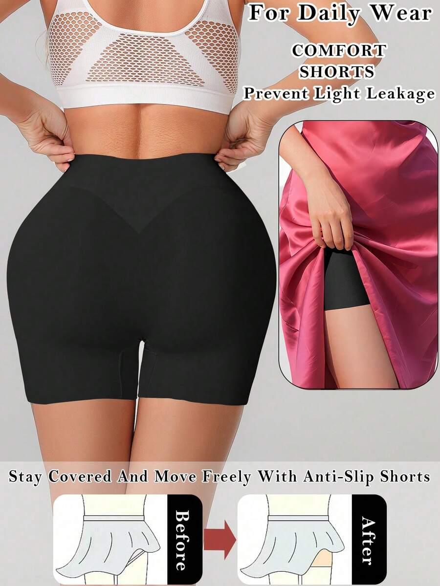 Women Seamless Underwear Slimming Shorts High Waist Shaper Panties Underware Safety Short Pants Ice Silk Women's Protective Pants No Rolling Bottoming Shorts Lingerie - Black - View 1