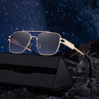 Nuevas gafas de moda con montura cuadrada para hombres, gafas de sol retro, casuales y elegantes, con puente doble de alta gama, protección UV y estilo vintage para conducir y la moda