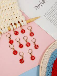 10 piezas de marcadores de punto de ganchillo con esmalte numerado, ganchos de ganchillo de aleación del 0 al 9 con anillos de hierro con cierre, para accesorios de tejido, ganchillo y costura - Rosa 10 piezas/juego - Ver 2