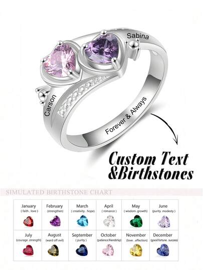 1pc Personalized Name Ring With Birthstone, Customizable Engraving, Suitable For Engraving Baby's Name And Birthstone As Mother's Ring