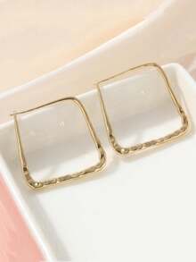 1 对经典简约几何方形耳环，优雅女士耳环，精致耳环适合日常约会、节日礼物 - 金色 - 查看 5