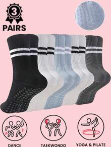 3 Pairs Women's Pilates Yoga Non-Slip Socks With Grip, Suitable For Yoga, Hospital, Pilates, Ballet - Multicolor - View 1
