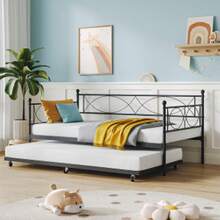 Huisuilinss Twin Daybed With Trundle,Metal Day Bed,Sofa Bed Frame With Metal Slat Support,Twin Size Mattress Foundation,Sofa Day Bed For Living Room,Bedroom,Space Saving - Black Set - View 1