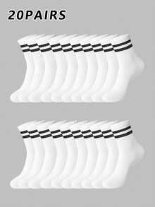 10 par męskich wielokolorowych, czarno-białych, w paski, jednokolorowych, wygodnych skarpetek do połowy łydki - Wielokolorowe - Zobacz 13