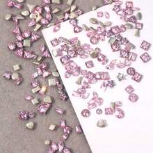 100 件迷你平底锆石美甲宝石，心形和方形水钻美甲装饰，超闪亮紫红色微锆石指甲美甲用品指甲美甲饰品 - 粉色 - 查看 6