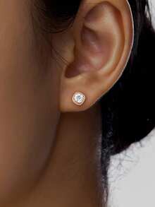 ELSEDES 1 Pair Fashionable & Elegant S925 Sterling Silver Square Cubic Zirconia Stud Earrings, Suitable For Daily And Party Wear