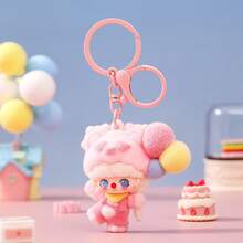 1pc Casual Street Style Cartoon Flocked Balloon Didi Keychain Pendant, Cute Figurine Creative Gift, Couple Backpack Charm