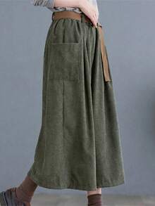 Plus Size Women Loose Pocket Wide Leg Pants, Suitable For Casual And Work Wear - Green - View 2