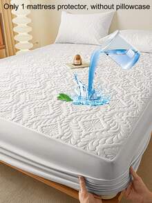 1pc Soft, Breathable And Comfortable Floral Pattern Pure White Mattress Protector, Moisture-Wicking Mattress Cover, Mattress Pad, Mattress Protector, Bedroom Use Solid Color Bedding (Pillow Case Not Included) - White - View 1