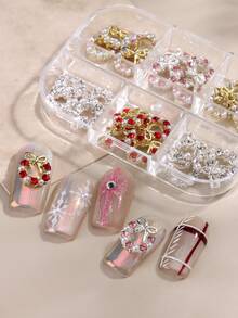 Decoraciones de arte de uñas de corona de Navidad de aleación 3D, decoraciones de arte de uñas de lazo de corona de Navidad, joyería de uñas de rhinestone para decoración de arte de uñas de corona de Navidad