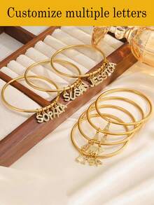 1 pièce Bracelet personnalisé minimaliste avec lettre en strass, en acier inoxydable, design fermé, bracelet de couple, cadeau pour elle (Taille : 6,3 cm/2,48 pouces, avec boîte cadeau) - Multicolore - Voir 3