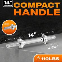 Mangos Roscados Para Mancuernas De 14/16/18/24 Pulgadas, De Cromo/Goma, Apto Para Placas De 1 Pulgada O 1.15 Pulgadas, 4 Collares De Bloqueo De Estrellas Con Adornos De Goma - 14 pulgadas - Ver 4