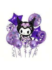 مجموعة إعداد المشهد مع بالونات مطبوعة بنجمة خماسية الأضلاع وشخصية كورومي من سانريو لحفلة عيد الميلاد المثالية والمفاجئة