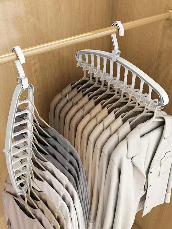 11-Hole Magic Folding Clothes Hanger Organizer, Multi-Functional Non-Slip Plastic Portable Hanging Wardrobe System, Enclosed Storage Capacity 3.2 Cubic Feet - Lightweight (1 Piece)