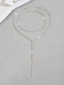 2 件女士优雅时尚百搭水钻装饰 Y 形项链，适合晚会和约会