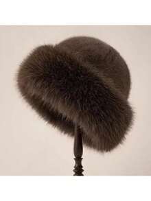 Women's Fashion Knitted Velvet Bucket Hat With Faux Fur - Elastic Warm Thick Mongolian Hat, Sun Protection, 75% Velvet 25% Cotton, Winter