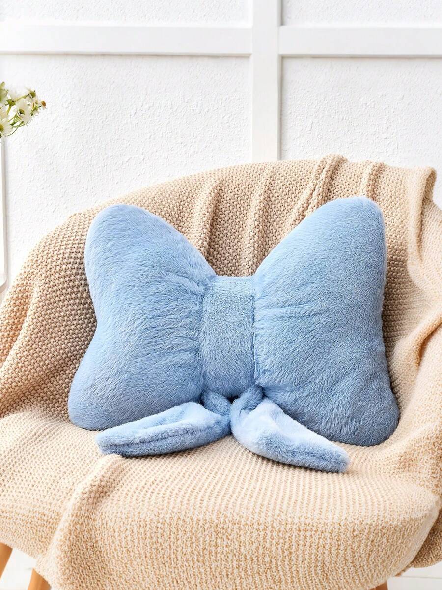 12英寸毛绒蝴蝶结装饰抱枕，柔软仿毛皮蝴蝶结靠垫，优雅的蝴蝶结装饰枕，适用于床、沙发、长凳和家居装饰，适合日常聚会和圣诞装饰