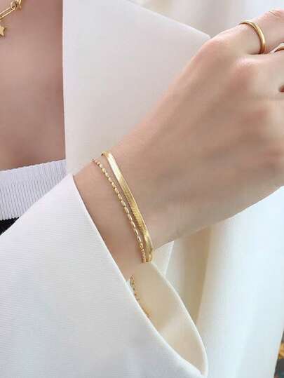 سوار ذو طبقتين من الخرز المصنوع من عظام الثعبان من الفولاذ المقاوم للصدأ، تصميم فريد، لا يبهت، أنيق للنساء