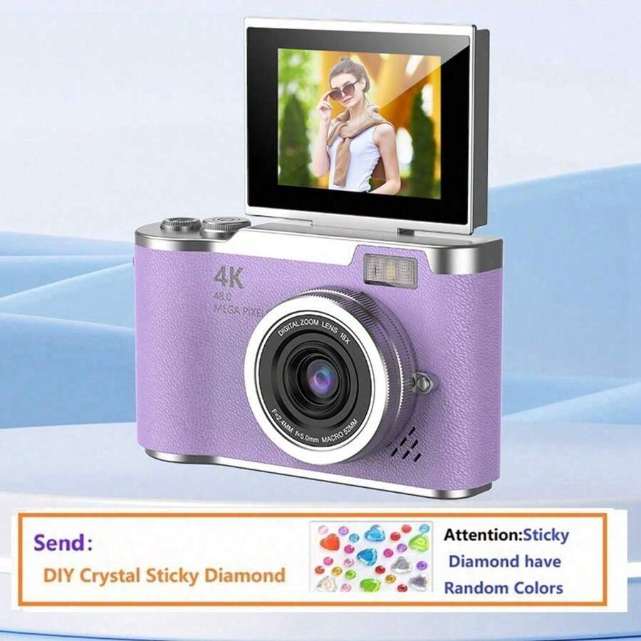 18X Optical Zoom Digital Camera, 2.4" High-Definition Rotating Screen, Video Creative Compact Digital Camera, Student Use, CCD Camera, Free DIY Crystal Sticker