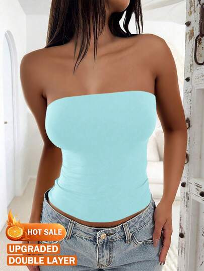 Women's All Season Sexy Strapless Basic Solid Color Elastic Slim Fit Tube Top - Christmas And New Year, Thanksgiving Date Preparation