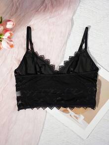 1 件女士黑色蕾丝性感透气文胸，外出时穿，坏蛋造型