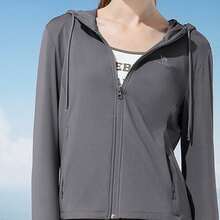 CAMEL CROWN Hooded Yoga Wear Jacket, Thin Fleece Skinny Fitness Clothing Tops Exercise Clothing Zip Cardigan - Sea Moon Gray - View 4