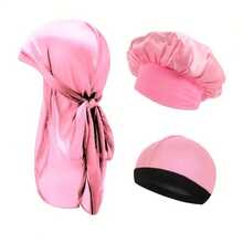 Awegeo 3pcs Kids Headscarf/Durag/Wave Cap - Solid Color Smooth Satin Fashion Casual Breathable Pirate Scarf/Wave Cap - 3Pcs - View 6