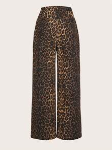 Da Jade French Leopard Print High Waist Wide Leg Trousers With Side Pockets City Stroll Night Out Shopping Gathering Eye‑Catching Versatile Statement - Brown - View 7