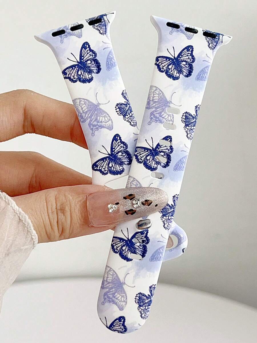 1pc Fashionable Butterfly Print Soft Silicone Watch Band Compatible With Apple Watch Band 38mm 40mm 41mm 42mm 44mm 45mm 49mm (S10 42 )Mm (S10 46)Mm, Comfortable Soft Replaceable Sports Strap Compatible With Iwatch Series 11 Ultra 3 SE3 Ultra 2 S10 SE2 9 8 7 SE 6 5 4 3 2 , Waterproof Sport Silicone Wristbands Suitable For Women/Birthday/Public/Mother's Day Gift