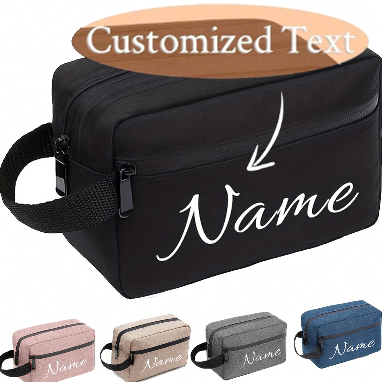 Pieza Bolsa de aseo de viaje con logo personalizado para mujeres y hombres, bolsa de afeitar resistente al agua para accesorios de aseo, bolsas de alm