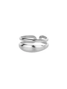 1 pieza Anillo doble grueso minimalista para mujer, chapado en oro de 18K, de acero inoxidable con diseño geométrico abierto, regalo de joyería para boda o Navidad - Multicolor - Ver 10