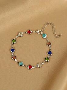 1pc Colorful Shiny Cubic Heart Design Elegant Bracelet, Suitable Girls Daily/Party Jewelry, Festival - 均碼 2 - 查看 7