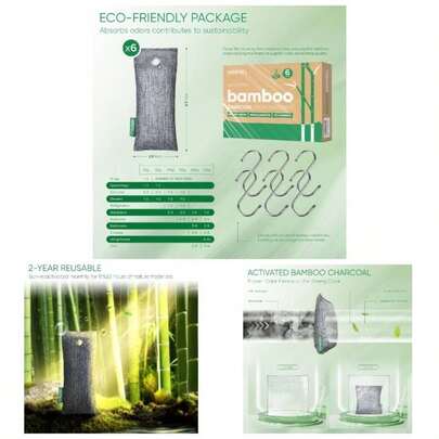 Activated Charcoal Odor Absorber, 6 Pack Nature Odor Eliminator Shoes, Charcoal Purifying Bags, Shoe Deodorizer And Moisture Absorbers Sneakers, Shoe Smell Remover