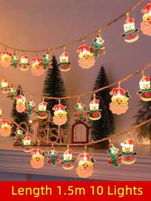 1 Set Christmas String Lights/Suction Cup Lights, Hanging Snowman Santa Claus Christmas Tree Decorative Lights, Window Display Decor, Holiday Celebration, Camping Atmosphere Lighting