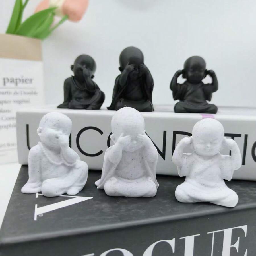 Bộ 3 tượng Thiền sư Ba nhà sư thông thái, Tượng Thiền sư thu nhỏ in 3D, "Không nhìn điều ác, không nghe điều ác, không nói điều ác", Tượng Phật giáo cổ điển sáng tạo, Thích hợp cho gia đình, văn phòng, trang trí phòng trà, phòng ngủ, văn phòng, đồ trang trí Phật hoạt hình trên ô tô, bể cá, bàn cà phê, cây cảnh, lý tưởng làm quà tặng năm mới và sinh nhật - Nhiều màu - Xem 1