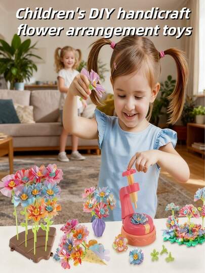 Máquina de estampado DIY para niños, juego de manualidades creativas, flores hechas a mano, elaboración de ramos de flores simulados, juguete educativo interactivo para padres e hijos, adecuado para niños y niñas de 3 a 12 años como regalo de cumpleaños