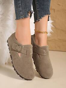 新款秋季时尚乐福穆勒拖鞋，毛绒鞋 - 卡其色 - 查看 6