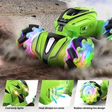 RC Stunt Car - 4WD Remote Control Car With Double-Sided Driving, Christmas Gifts,Stocking Stuffers,360° Flips & Rotation, All-Terrain Off-Road, Gesture Sensing - Toy For Kids Boys Girls Ages 6-12, Teens - 綠色 - 查看 4