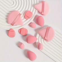 12件套多功能美妆蛋套装，粉底混合美妆蛋，适用于液体、膏状和粉状产品，打造无瑕妆容，不含乳胶，干湿两用，采用超柔软天鹅绒材质，可塑形，眼部和边角设计。包含气垫粉扑、不含乳胶的混合美妆蛋和化妆粉扑。适合所有肤质。价格实惠，情人节礼物，旅行必备，房间装饰，情人节礼物，便宜好物，房间装饰，1美元商品，度假必备，女士礼物，卧室装饰，情人节，99美分 - 隨機顏色-12pcs套裝 - 查看 9