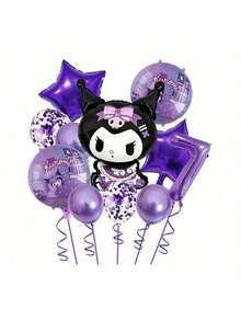 مجموعة إعداد المشهد مع بالونات مطبوعة بنجمة خماسية الأضلاع وشخصية كورومي من سانريو لحفلة عيد الميلاد المثالية والمفاجئة