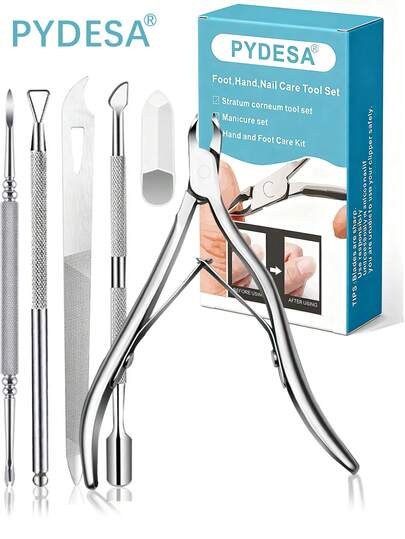 PYDESA 1pc PYDESA-5 Callus Remover Kit, Includes Pusher, Cutter, Scraper, Nipper, Professional Stainless Steel Nail & Cuticle Care Tools, Home Beauty Therapist, Manicurist