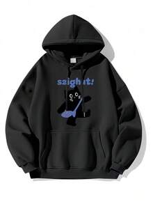 320g Pure Cotton Unisex Hooded Sweatshirt, Long Sleeve Hoodie For Fall, Men's Street Fashion Casual Outfit, Unique Print, Warm And Comfortable, Christmas Hoodie, Fall Men's Wear, Black, Y2K Style