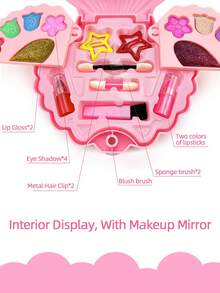 1/2Pcs ABS Shell Shape Kids Makeup Bag Toy, Pink Blue Princess Cosmetic Case With Mirror, Washable Cosmetics, Birthday Christmas Gift For Little Girls - Multicolor - View 6