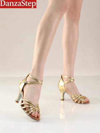 7 cm guldfärgade latinska dansskor för kvinnor fotledsrem sällskapsdans stilettosula mjuk sula för inomhusgolvövning
