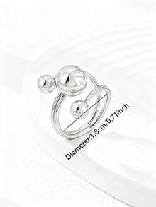 1 chiếc nhẫn bạc tối giản hình bong bóng, dành cho nữ, trang trí hình cầu vàng đơn giản, nhẫn trang sức cá nhân hóa mạnh mẽ. - Bạc - Xem 3