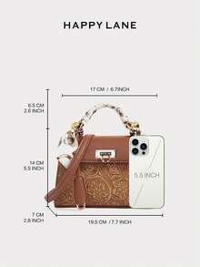 HAPPY LANE Fashionable Brown Patchwork Minimalist Style Handbag, Retro Vacation Vibe Shoulder Bag, Comes With Ribbon Accessory, Suitable For Business, Casual, Shopping, And School, Front Twist Lock Handbag, With Shoulder Strap, Crossbody Bag, Lightweight And Durable, Vintage Charm, Elegant And Unique Style For Women, Suitable For Any Occasion - Màu be - Xem 8