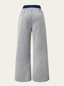 少女加厚长裤，时尚蝴蝶结数字印花设计，休闲阔腿运动裤，户外甜美运动风 - 淺灰色 - 查看 6